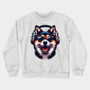 Canaan Dog as Smiling DJ in Japanese Art Style Crewneck Sweatshirt